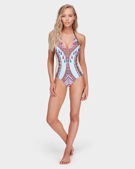 New Printed Color-Blocking Geometric One-Piece Swimsuit