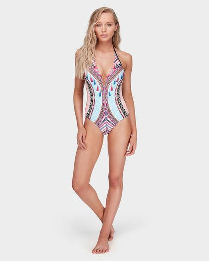 New Printed Color-Blocking Geometric One-Piece Swimsuit