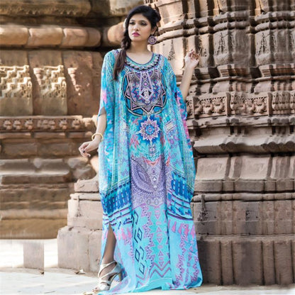 Casual Loose Boho Round-Neck Beach Maxi Dress Cover-Ups