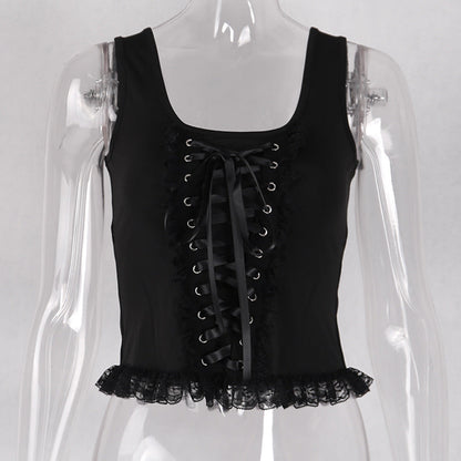 Summer Black Lace Trimmed Cami Top