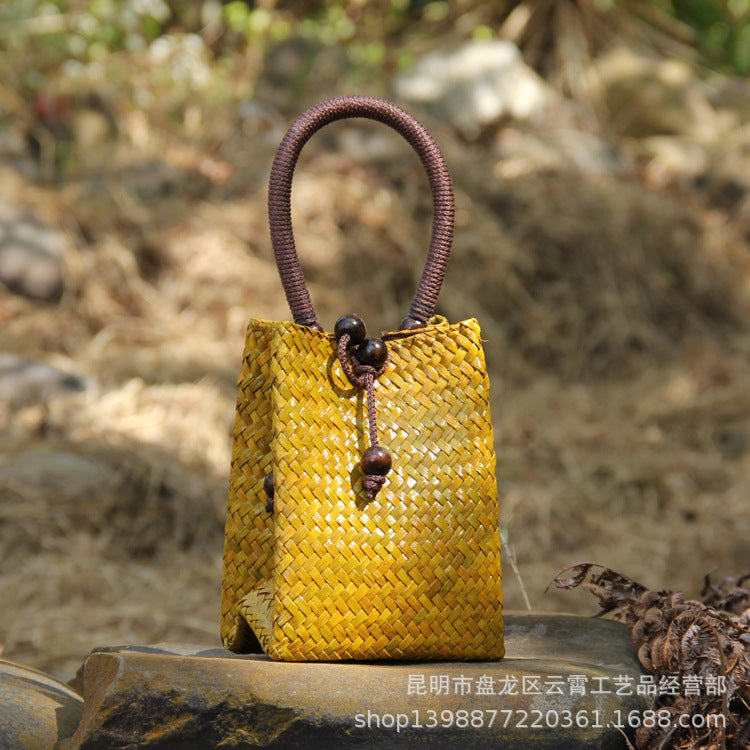 Rattan Straw Bag Straw Bag Leisure Vacation Beach Bag Retro Mini Portable Ladies Bag