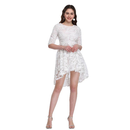Temperament Waist Skirt Seven-Piece Sleeve Slender Lace Dress