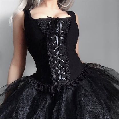 Summer Black Lace Trimmed Cami Top