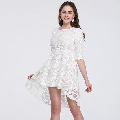Temperament Waist Skirt Seven-Piece Sleeve Slender Lace Dress