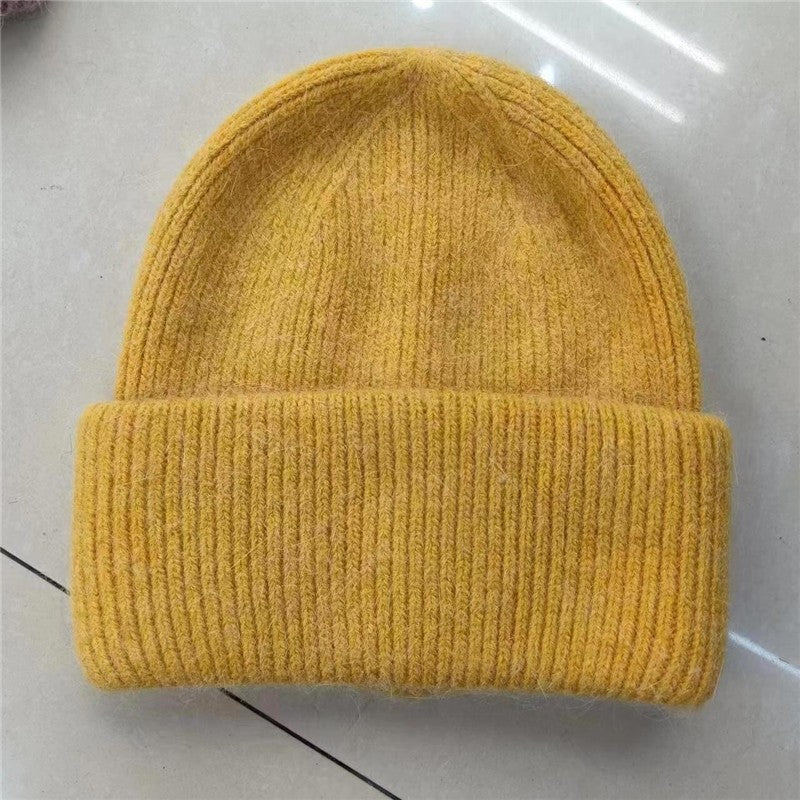 Solid Color Versatile Rabbit Fur Knitted Pullover Hat