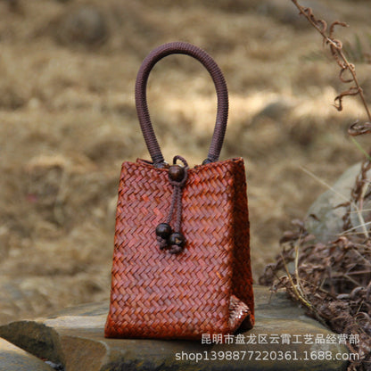 Rattan Straw Bag Straw Bag Leisure Vacation Beach Bag Retro Mini Portable Ladies Bag