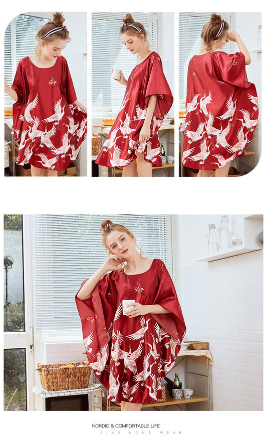 Silk Nightwear Women'S Summer Bats Sleeve Sleeping Skirt Women'S Summer Size Clothing