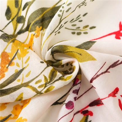 Retro Flowers Cotton And Linen Tassel Scarf, Silk Scarf Shawl, Women'S National Wind Beach