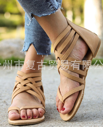 Knitted Toe Roman Sandals Female Summer Flat Large Size Women'S Shoes