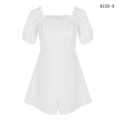Bohemian Beach Lantern Sleeves Solid Color Jumpsuit