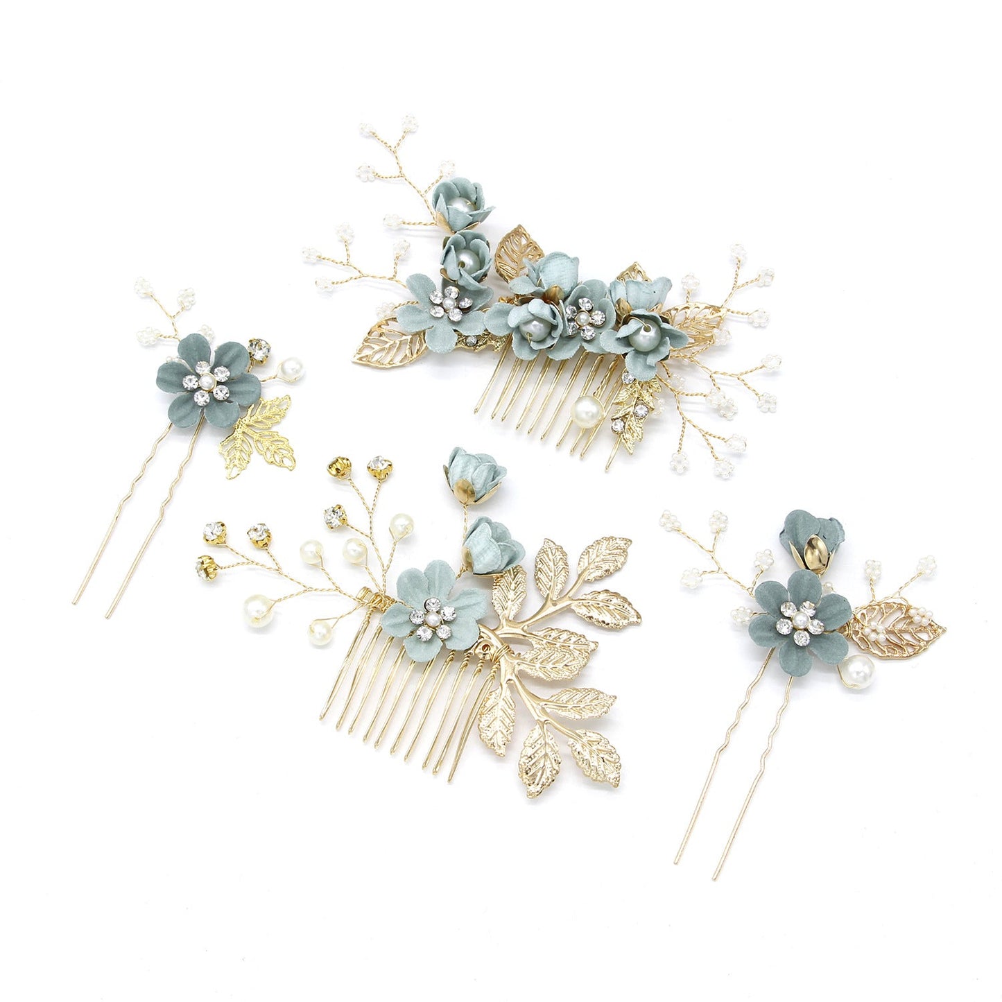 Bridal Flower Hair Comb Accessories in Light Blue and Pink