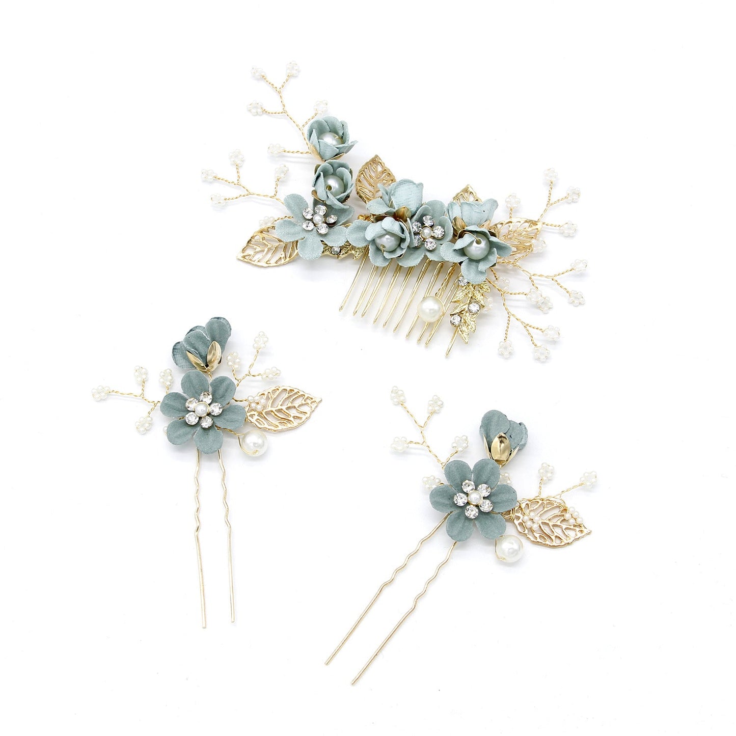 Bridal Floral Hair Combs Set in Pastel Colors