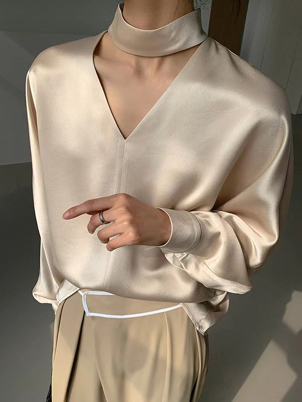 Wrap Hollow Solid Color V-Neck Blouses&Shirts Tops