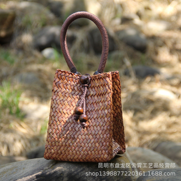 Rattan Straw Bag Straw Bag Leisure Vacation Beach Bag Retro Mini Portable Ladies Bag