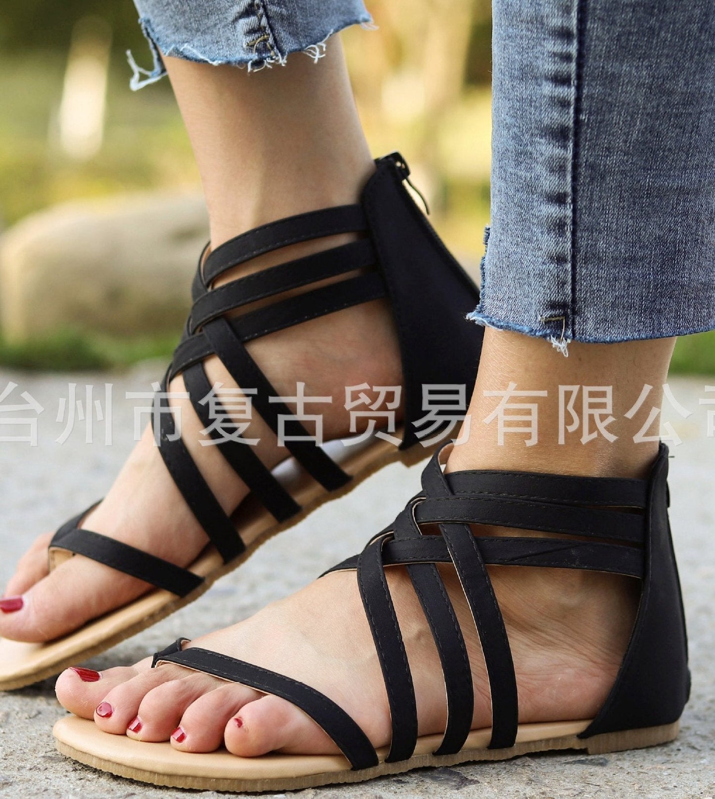 Knitted Toe Roman Sandals Female Summer Flat Large Size Women'S Shoes