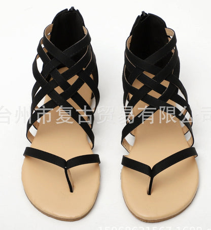 Knitted Toe Roman Sandals Female Summer Flat Large Size Women'S Shoes