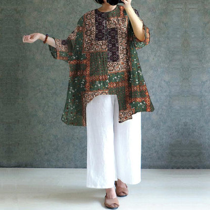 Loose Round Neck Irregularity Seven-Point Sleeve T-Shirt Top