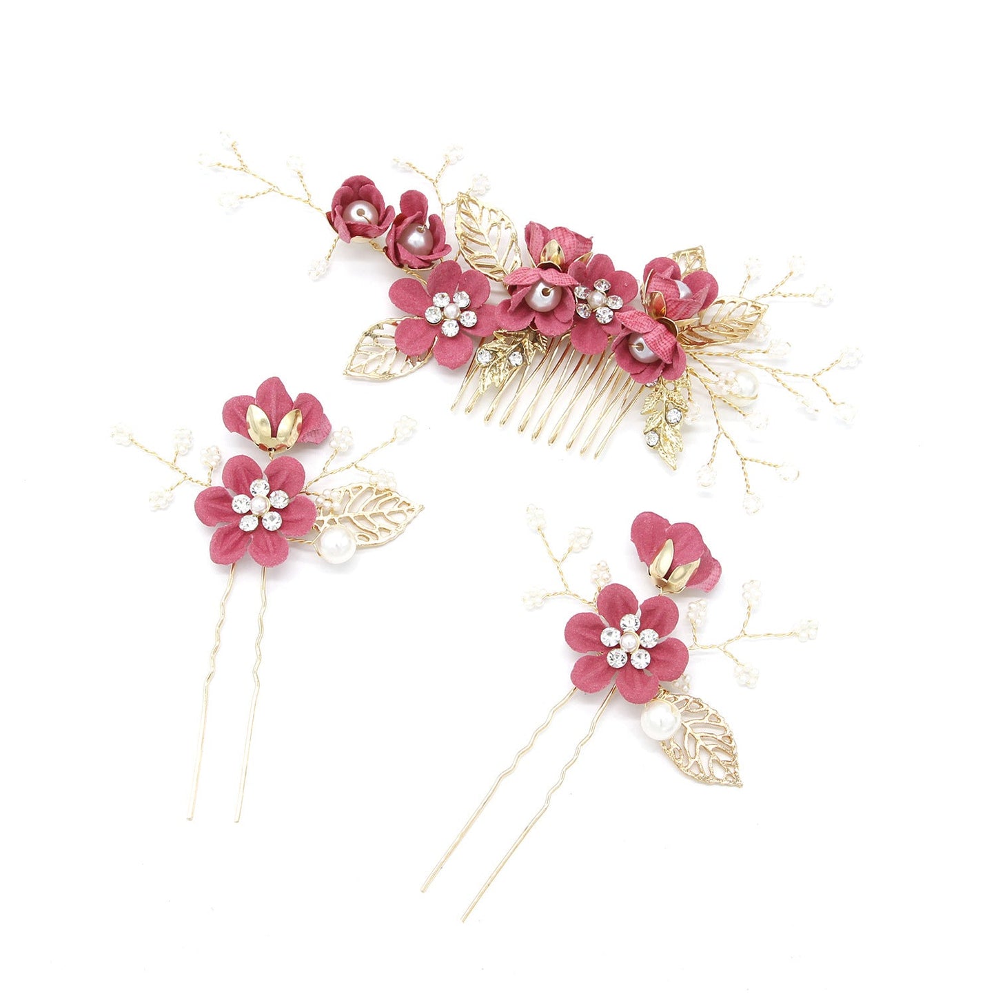 Bridal Floral Hair Combs Set in Pastel Colors