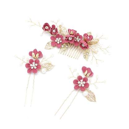 Bridal Floral Hair Combs Set in Pastel Colors