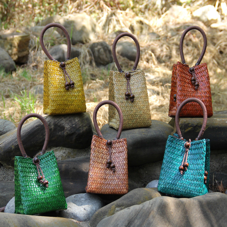 Rattan Straw Bag Straw Bag Leisure Vacation Beach Bag Retro Mini Portable Ladies Bag