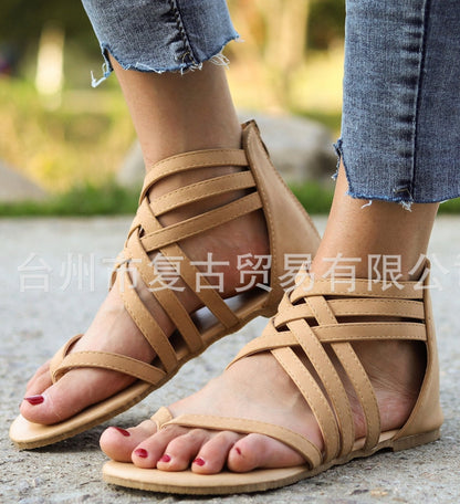Knitted Toe Roman Sandals Female Summer Flat Large Size Women'S Shoes