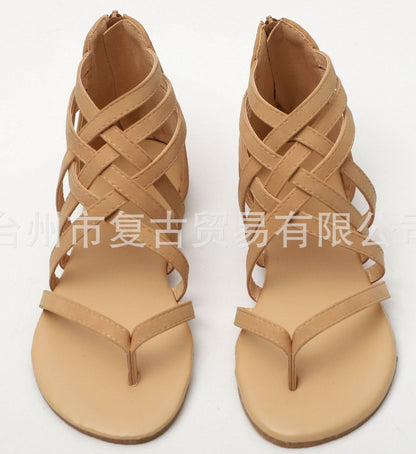 Knitted Toe Roman Sandals Female Summer Flat Large Size Women'S Shoes