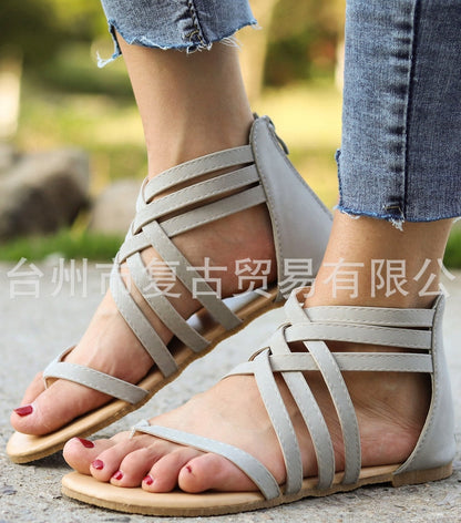Knitted Toe Roman Sandals Female Summer Flat Large Size Women'S Shoes
