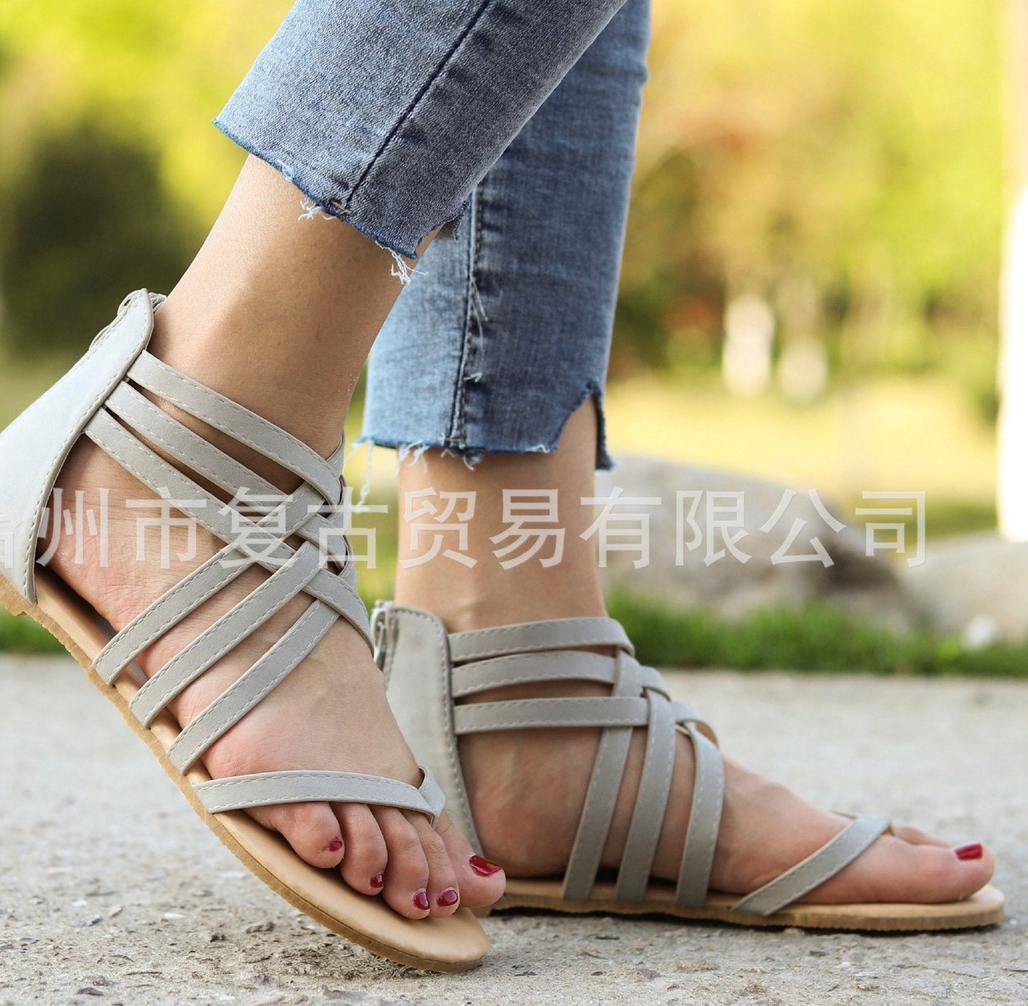 Knitted Toe Roman Sandals Female Summer Flat Large Size Women'S Shoes