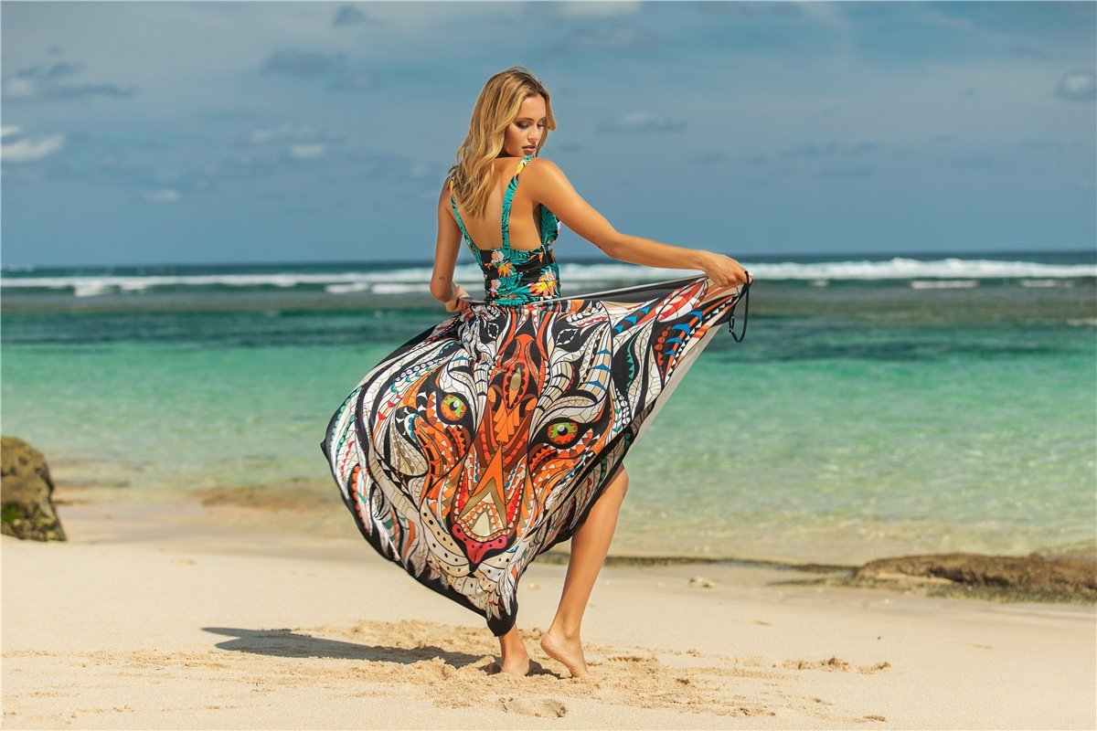 New Sexy Shawl Sling Print Cover Up Dress