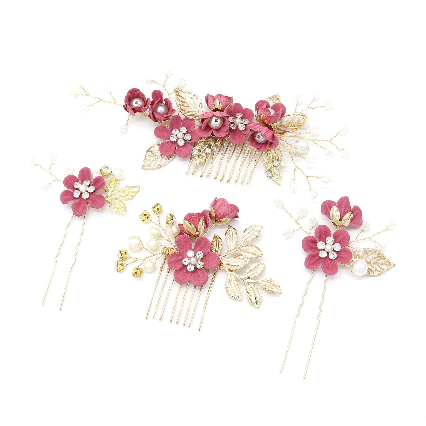 Bridal Flower Hair Comb Accessories in Light Blue and Pink