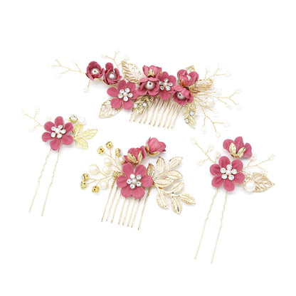 Bridal Flower Hair Comb Accessories in Light Blue and Pink