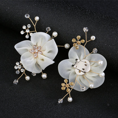 Handmade Pearl Bridal Shoes with Pearl Flower and Diamond Decoration