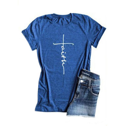 Letter Printed Crew Neck Cotton Short Sleeve T-Shirt
