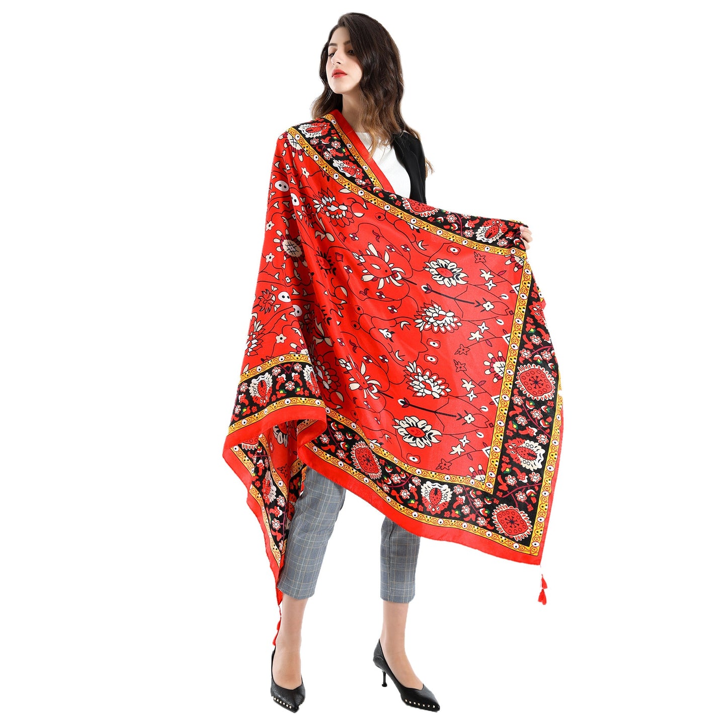 Rattan Sunflower Fringed Scarf Beach Holiday Sunscreen Shawl Dual-Use