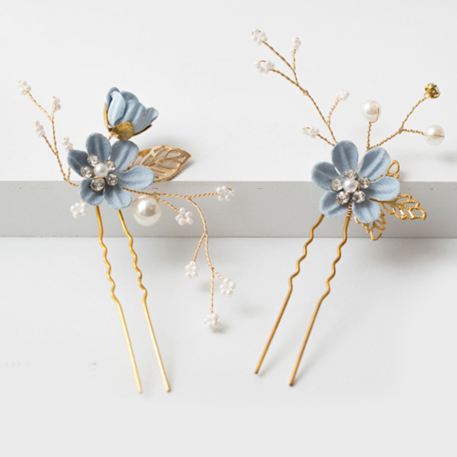 Bridal Floral Hair Accessories Forest Style Blue Flower Hairpin Wedding Hairpiece