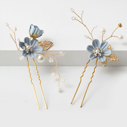 Bridal Floral Hair Accessories Forest Style Blue Flower Hairpin Wedding Hairpiece