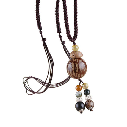Simple Ethnic Bodhi Sweater Chain Joker Long Necklace Cotton And Linen Clothing Accessories