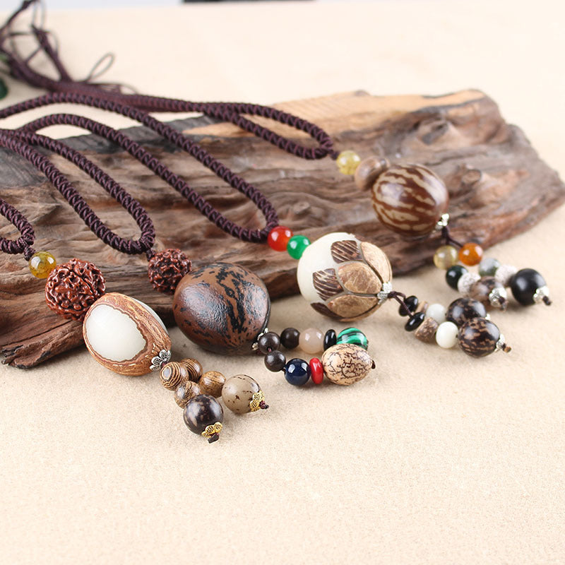 Simple Ethnic Bodhi Sweater Chain Joker Long Necklace Cotton And Linen Clothing Accessories