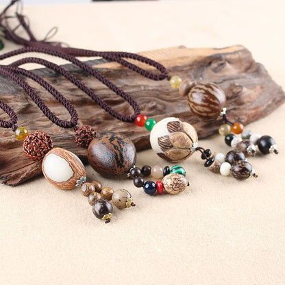 Simple Ethnic Bodhi Sweater Chain Joker Long Necklace Cotton And Linen Clothing Accessories