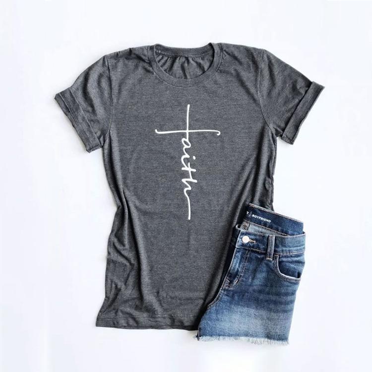 Letter Printed Crew Neck Cotton Short Sleeve T-Shirt