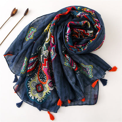 New Spring And Summer Fashion Street Shooting Long Handmade Tassel Scarf Tibetan Beach Travel Sunscreen Shawl