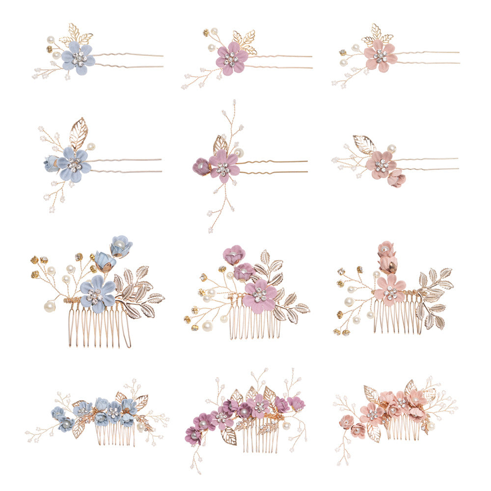 Bridal Floral Hair Accessories Forest Style Blue Flower Hairpin Wedding Hairpiece