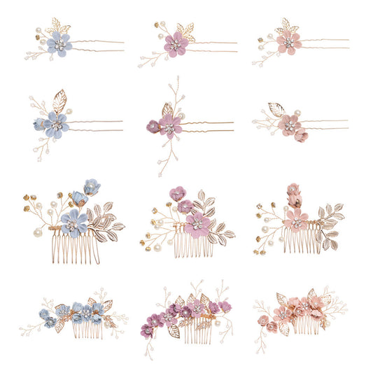 Bridal Floral Hair Accessories Forest Style Blue Flower Hairpin Wedding Hairpiece