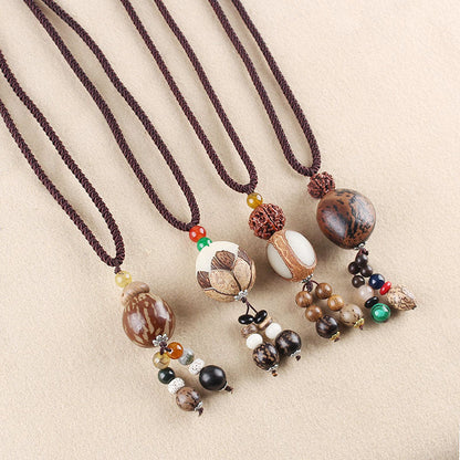 Simple Ethnic Bodhi Sweater Chain Joker Long Necklace Cotton And Linen Clothing Accessories