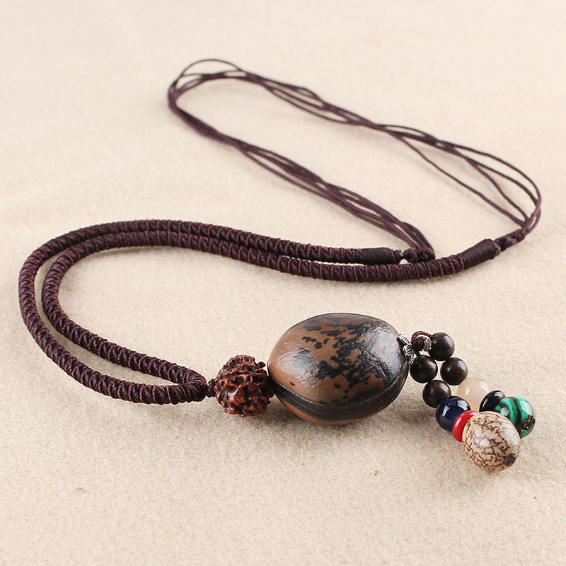 Simple Ethnic Bodhi Sweater Chain Joker Long Necklace Cotton And Linen Clothing Accessories