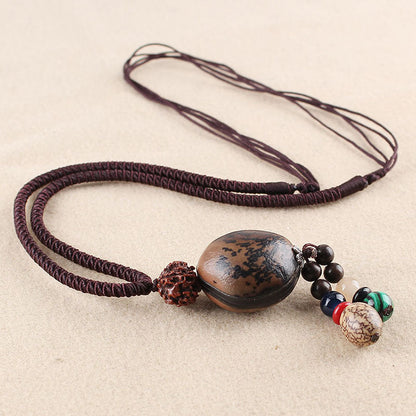 Simple Ethnic Bodhi Sweater Chain Joker Long Necklace Cotton And Linen Clothing Accessories