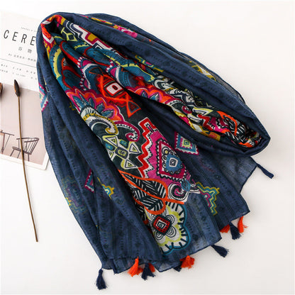 New Spring And Summer Fashion Street Shooting Long Handmade Tassel Scarf Tibetan Beach Travel Sunscreen Shawl