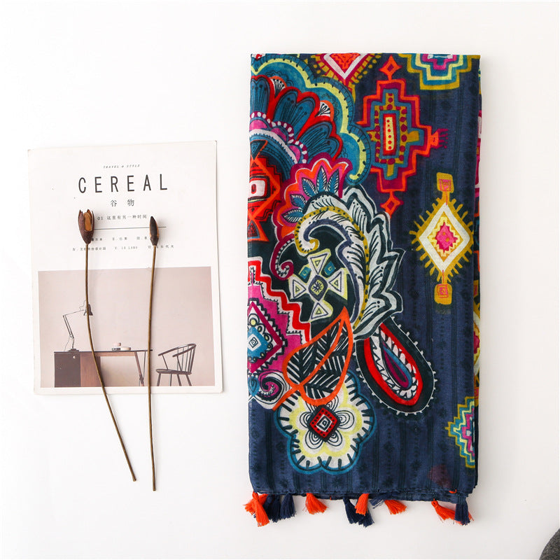 New Spring And Summer Fashion Street Shooting Long Handmade Tassel Scarf Tibetan Beach Travel Sunscreen Shawl