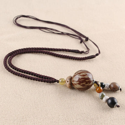 Simple Ethnic Bodhi Sweater Chain Joker Long Necklace Cotton And Linen Clothing Accessories