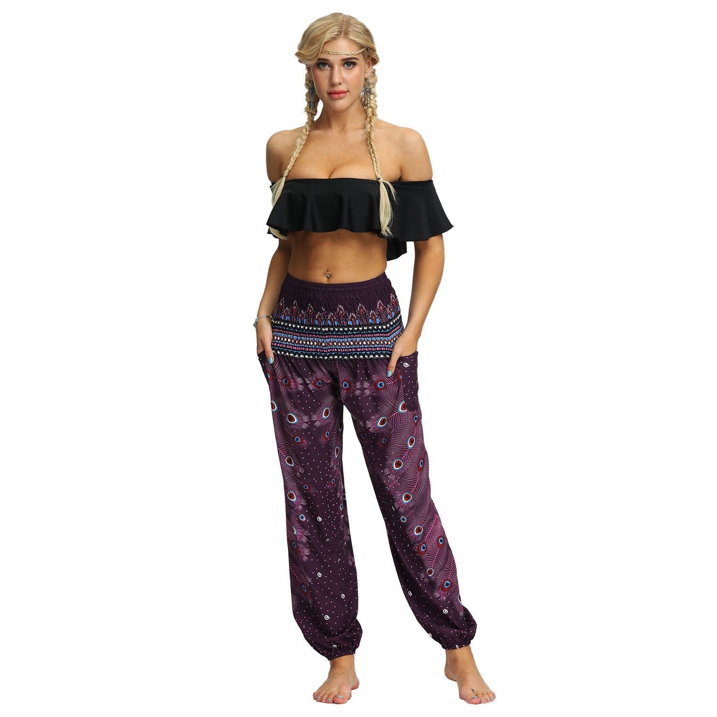 Printed Loose Leg Bloomers Women'S Sports Yoga Pants